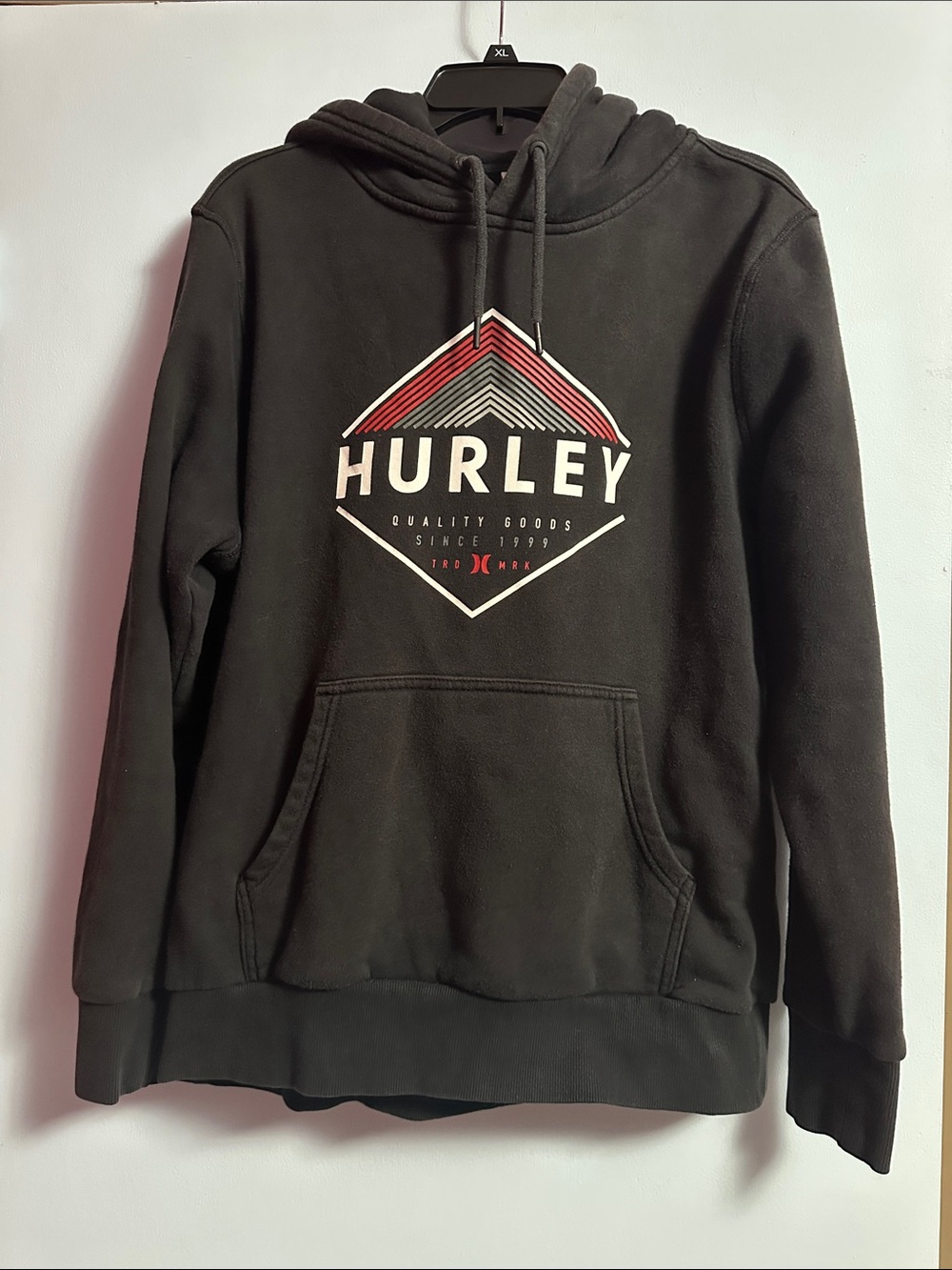 Hurley Black Pullover Hoodie with Red & White Geometric Logo